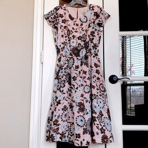 Loft Outlet peach floral lined A-line short sleeve dress, Small